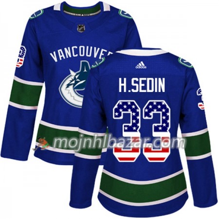 Dresovi Vancouver Canucks Henrik Sedin 33 Adidas 2017-2018 Plava USA Flag Fashion Authentic - Ženska
